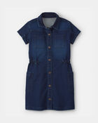 Girls Denim Button-Up Utility Dress - Dark Wash, image 1 of 5 slides