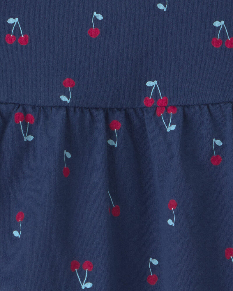 Baby Girl Cherry Sleeveless Bodysuit Dress - Navy Blue, image 2 of 3 slides