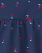 Baby Girl Cherry Sleeveless Bodysuit Dress - Navy Blue, image 2 of 3 slides