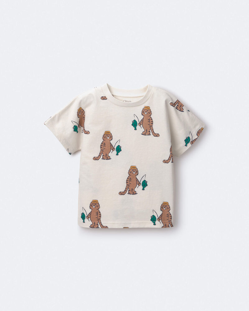 Toddler Dolman Tee in Fishing Tiger Print - Cream, image 2 of 6 slides
