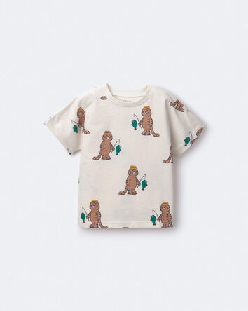 Tout-petit - T-shirt &agrave; manches chauve-souris &agrave; imprim&eacute; tigre p&ecirc;cheur &ndash; Cr&egrave;me, 