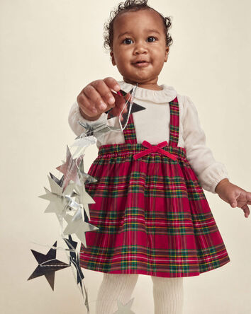 B&eacute;b&eacute; fille - Ensemble 3 pi&egrave;ces manches longues et robe &agrave; carreaux de No&euml;l &ndash; Rouge/Cr&egrave;me, 