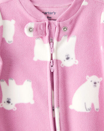 Baby Girl Polar Bear Print Loose Fit Long-Sleeve Sleeper - Pink, 