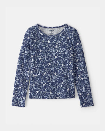 Filles - Haut &agrave; manches longues, floral &ndash; Bleu, 