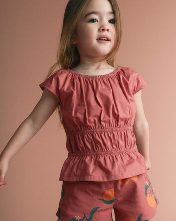Toddler Girl Elastic Waist Peplum Top - Burgundy, 