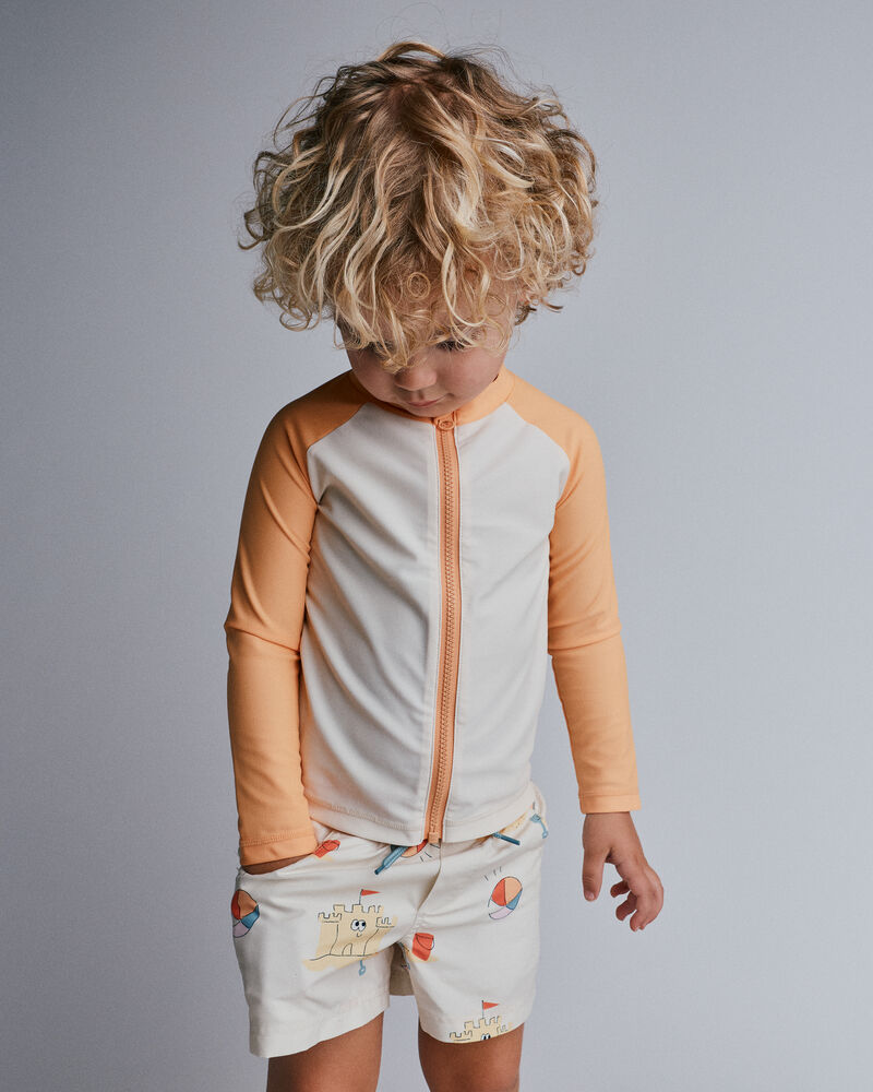 Toddler Boy Full-Zip Long-Sleeve Rashguard - Light Orange, image 1 of 6 slides