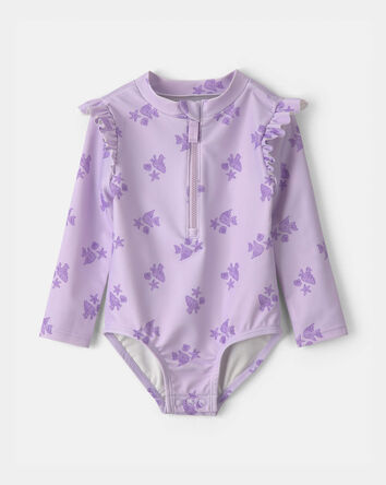 Baby Girl Sea Animal 1-Piece Rashguard Swimsuit - Purple, 