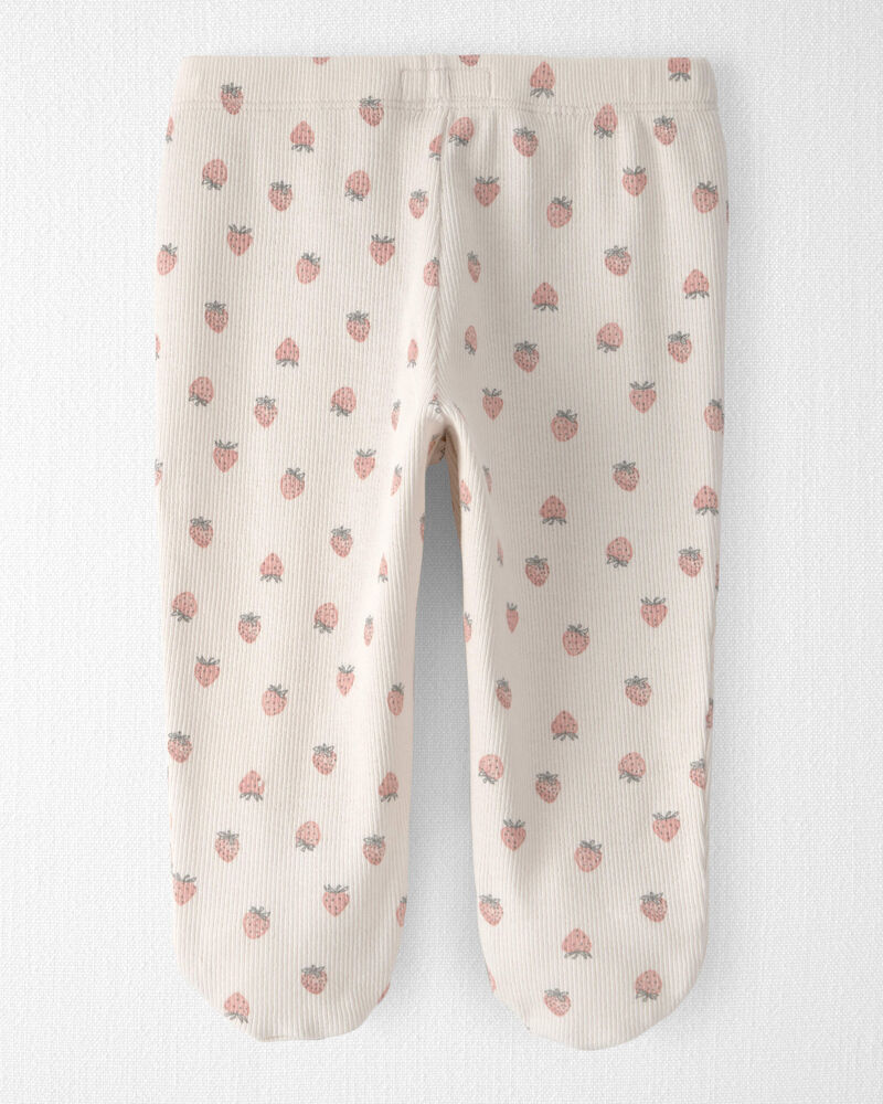 Baby Girl Organic Cotton Rib Footed Pants in Strawberry-Print, image 2 of 5 slides