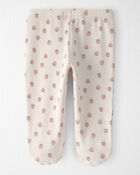 Baby Girl Organic Cotton Rib Footed Pants in Strawberry-Print, image 2 of 5 slides