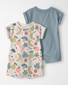 Baby 2-Pack Organic Cotton Rompers in Veggie Fruit Print, image 1 of 5 slides