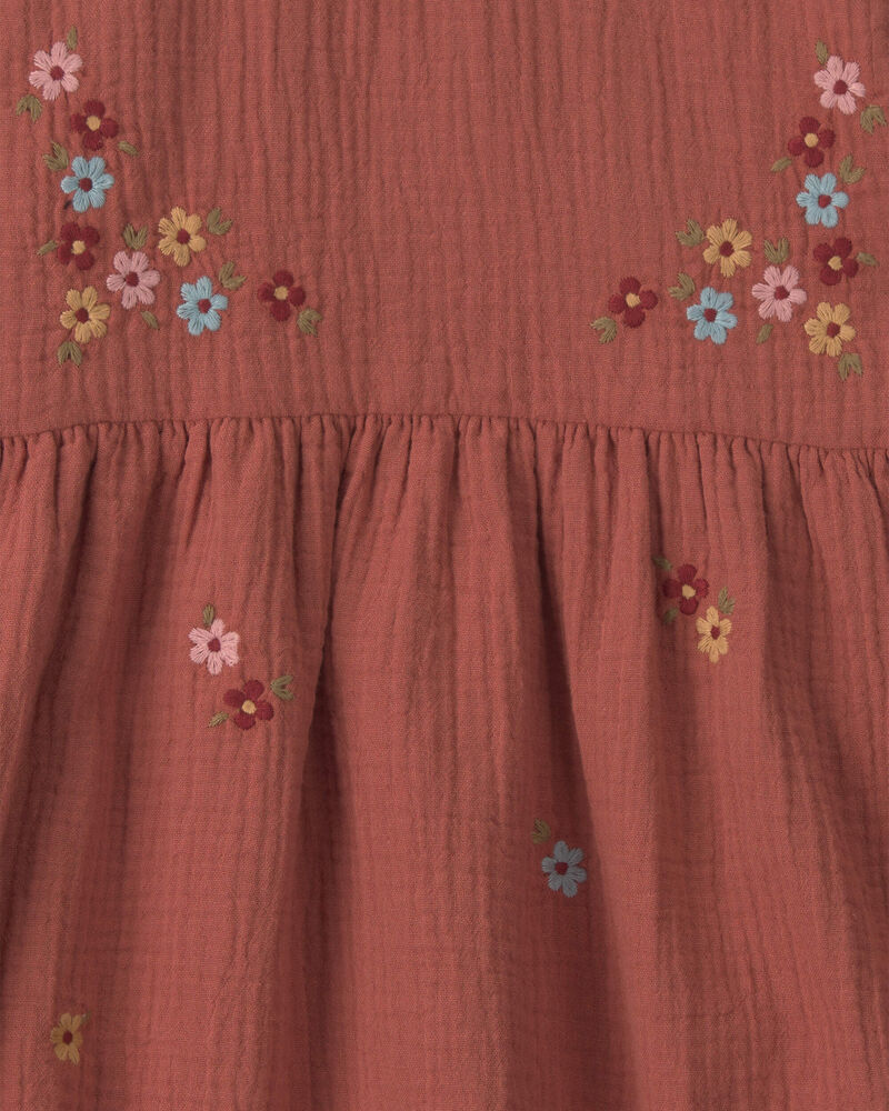 Toddler Girl Organic Cotton Embroidered Gauze Dress, image 4 of 5 slides