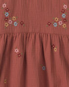 Toddler Girl Organic Cotton Embroidered Gauze Dress, image 4 of 5 slides