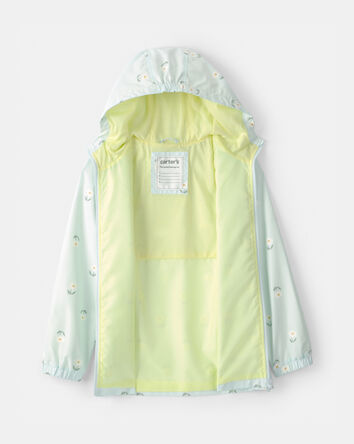 Girls Flowers Rain Jacket-Blue, 