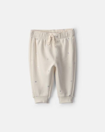 B&eacute;b&eacute; fille - Pantalon en molleton &agrave; effet m&eacute;tallique et c&oelig;ur &ndash; Cr&egrave;me, 