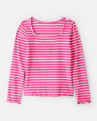 Girls Stripe Ribbed Top - Pink, image 1 of 3 slides