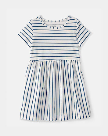 Tout-petit fille - Robe &agrave; manches courtes &agrave; rayures - Bleu/Ivoire, 