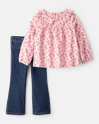 Toddler Girl 2-Piece Floral Top and Denim Pants Set, image 1 of 6 slides
