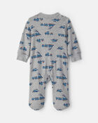 Baby Boy Train Cotton 2-Way Zip Thermal Sleeper - Grey, image 2 of 5 slides