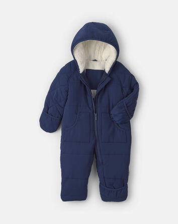 Baby Boy Solid Quilted Pramsuit- Navy
, 