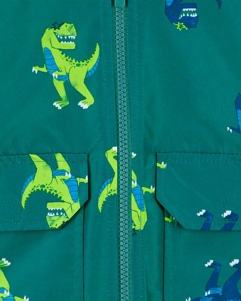 Kid Dino Print Rain Jacket, image 3 of 3 slides