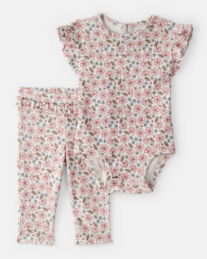 Baby Girl Ruffle Floral Bodysuit & Pant Set, image 1 of 3 slides