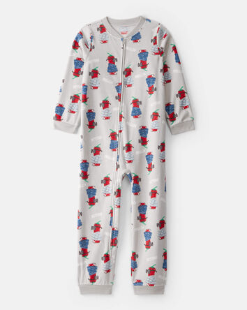 Boys Chili Pepper Print Fleece Long-Sleeve Loose Fit 1-Piece Pyjamas - Grey, 