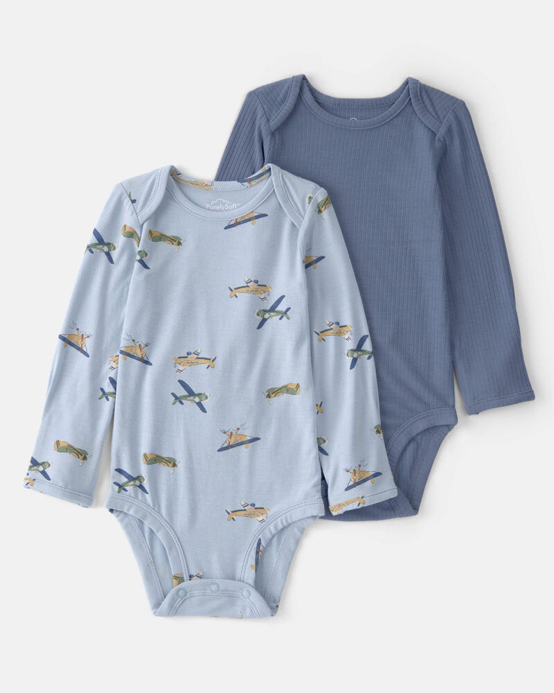 Baby Boy 2-Pack Plane PurelySoft Bodysuits - Blue, image 1 of 6 slides