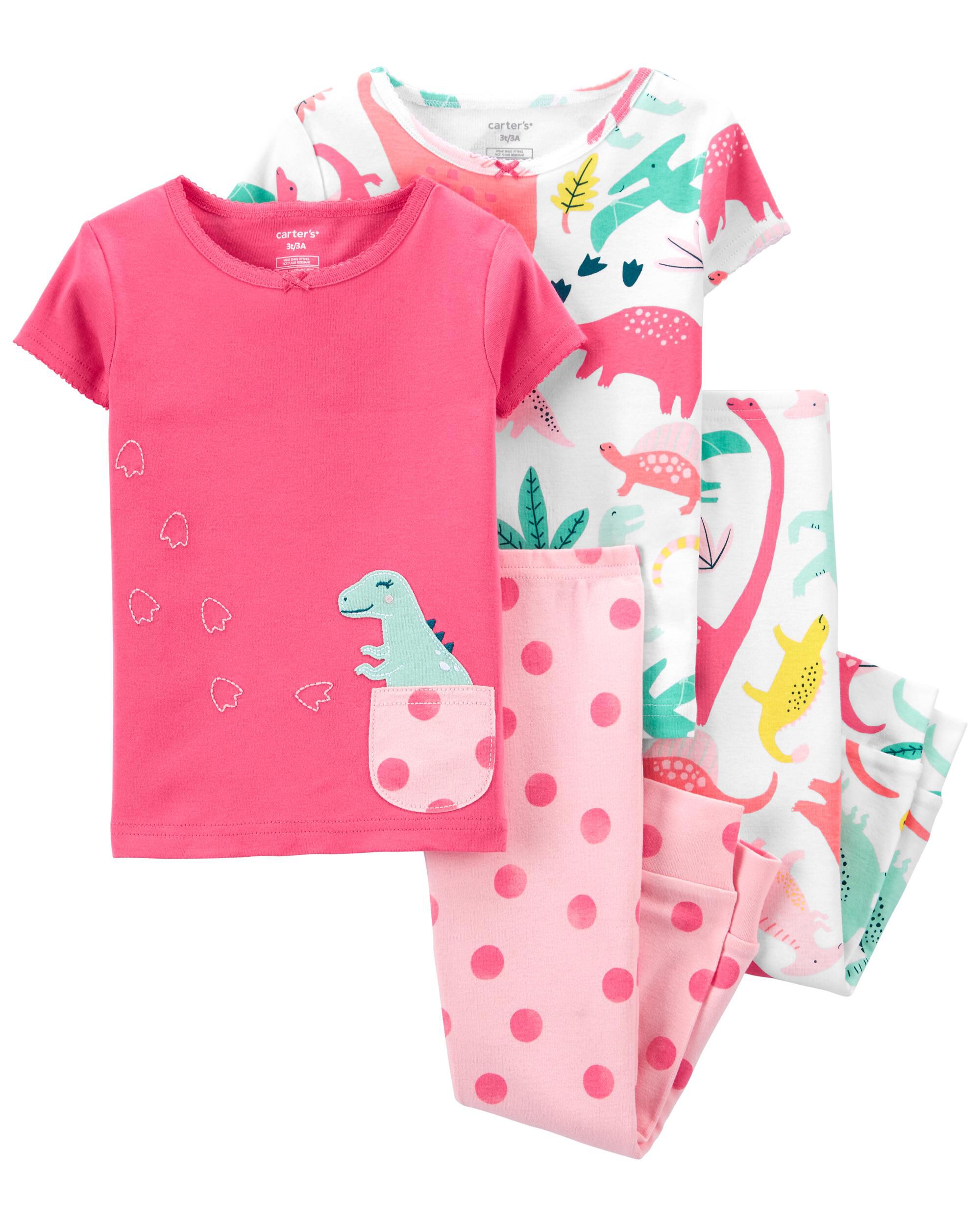 4 Piece Dinosaur 100 Snug Fit Cotton PJs