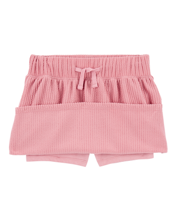 Kid Ribbed Textured Drawstring Skort - Pink, 