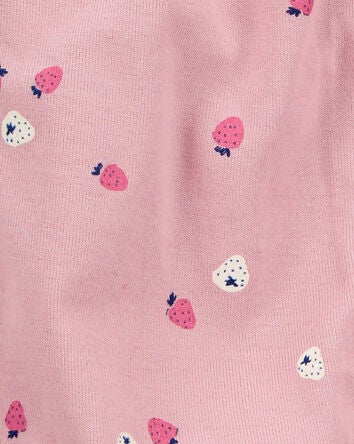 Baby Strawberry Print Ribbed Short-Sleeve Romper - Pink, 