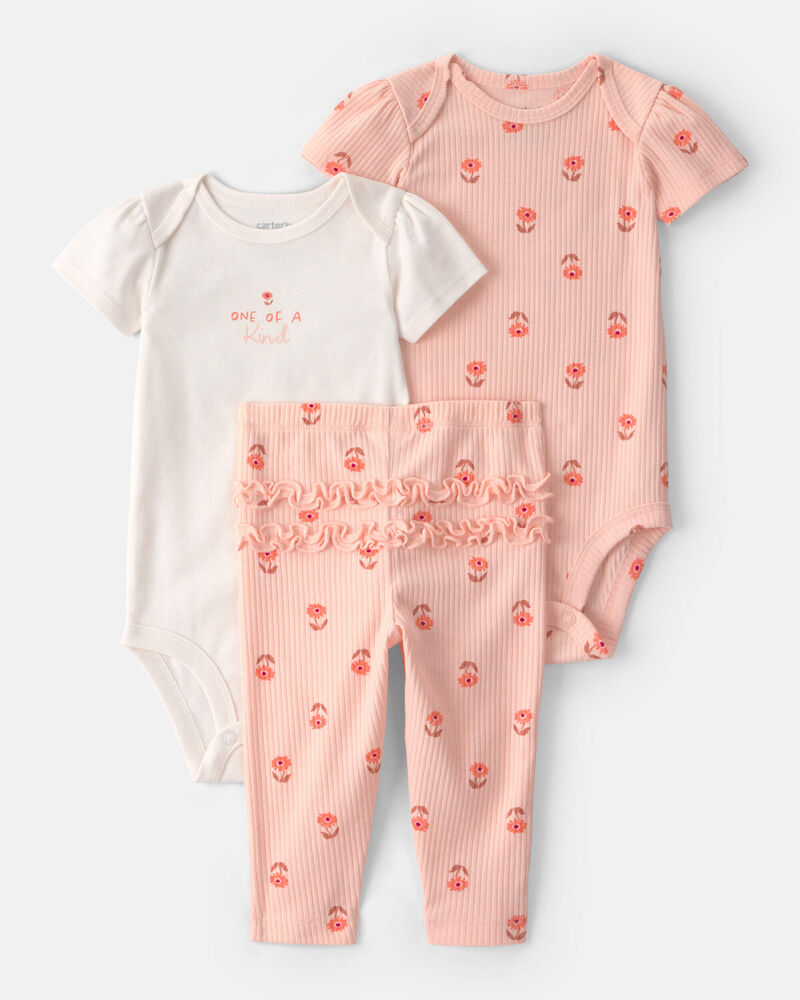 B&eacute;b&eacute; fille - Ensemble 3 pi&egrave;ces cache-couches &agrave; motif floral et pantalon &ndash; Rose, image 1 sur 3 diapositives