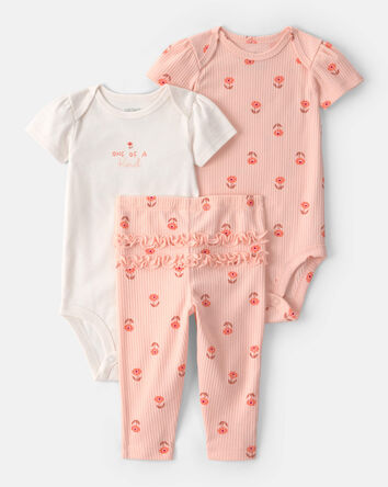 B&eacute;b&eacute; fille - Ensemble 3 pi&egrave;ces cache-couches &agrave; motif floral et pantalon &ndash; Rose, 