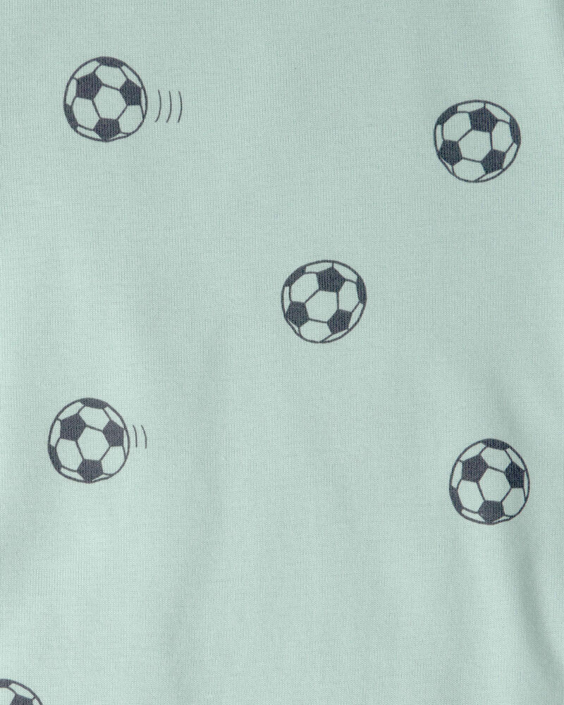 Toddler Boy Soccer Dino 100% Cotton Short-Sleeve Snug Fit 4-Piece pyjama Set - Green, image 3 of 5 slides