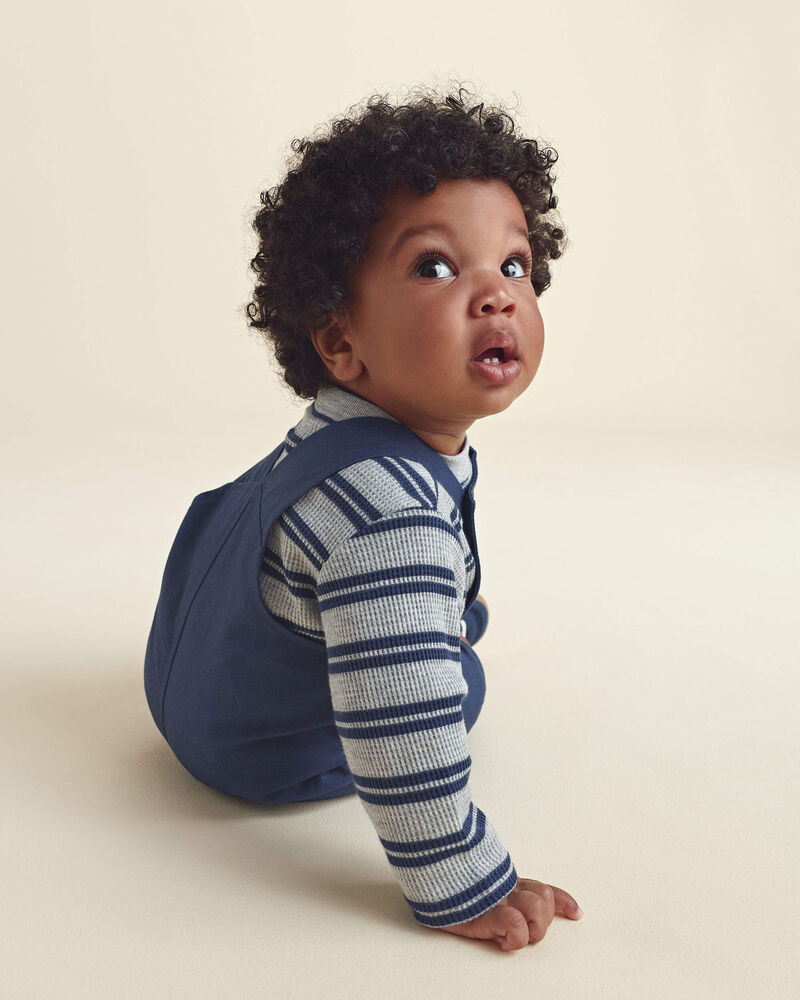 Baby Boy 2-Piece Striped Sports Thermal Overall Set - Navy, image 7 of 9 slides