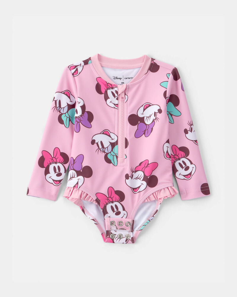 Baby Girl Disney&copy; Minnie Mouse Gingham Long-Sleeve 1-Piece Swimsuit - Pink, image 2 of 4 slides