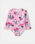 Baby Girl Disney&copy; Minnie Mouse Gingham Long-Sleeve 1-Piece Swimsuit - Pink, image 2 of 4 slides