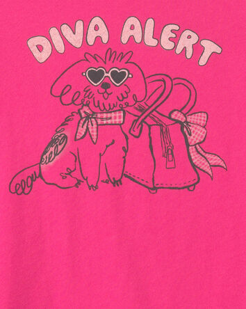 Girls 'Diva Alert' Dog Graphic Tee - Pink, 