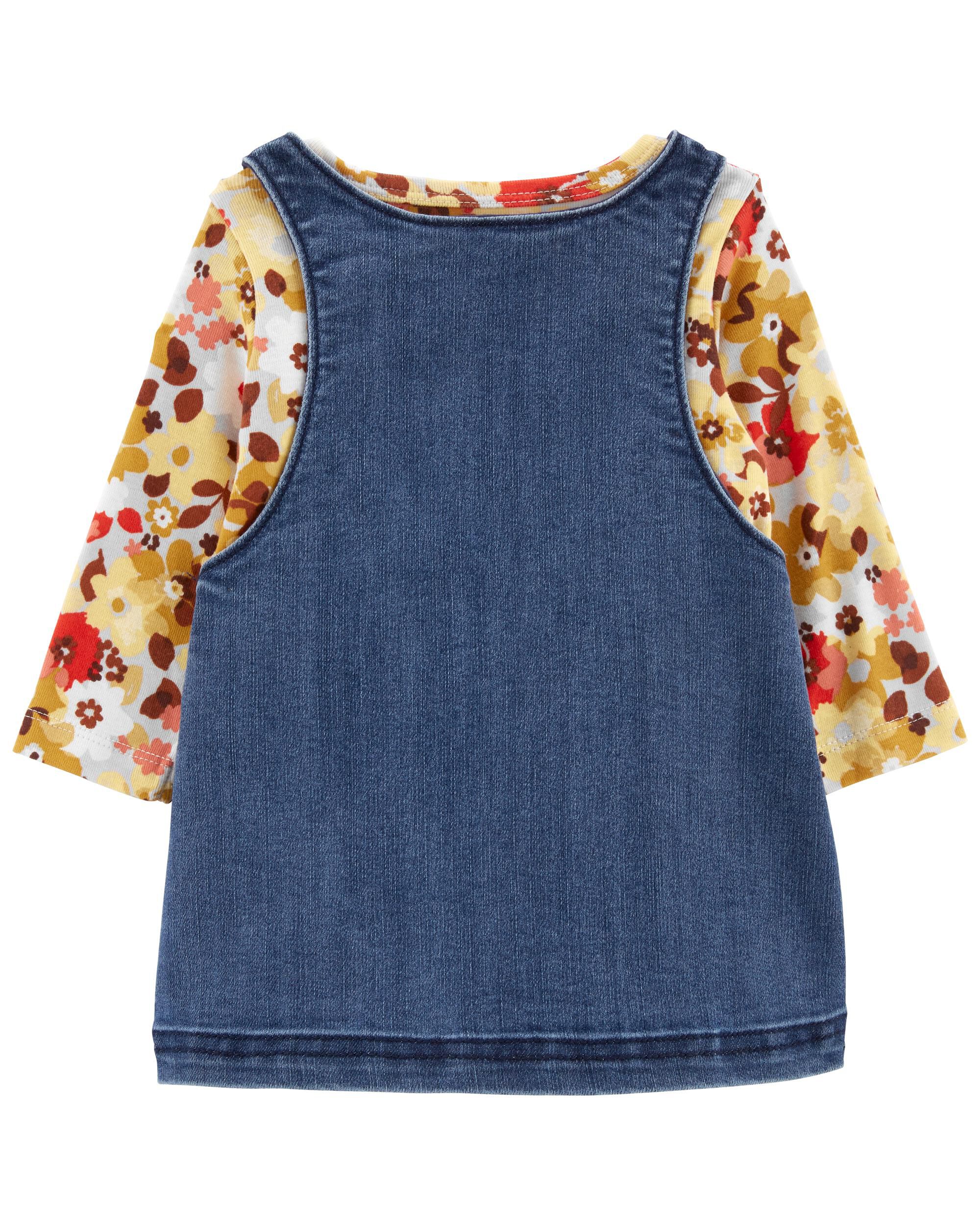 Baby 3-Piece Floral Tee & Denim Jumper | Carter's Oshkosh Canada