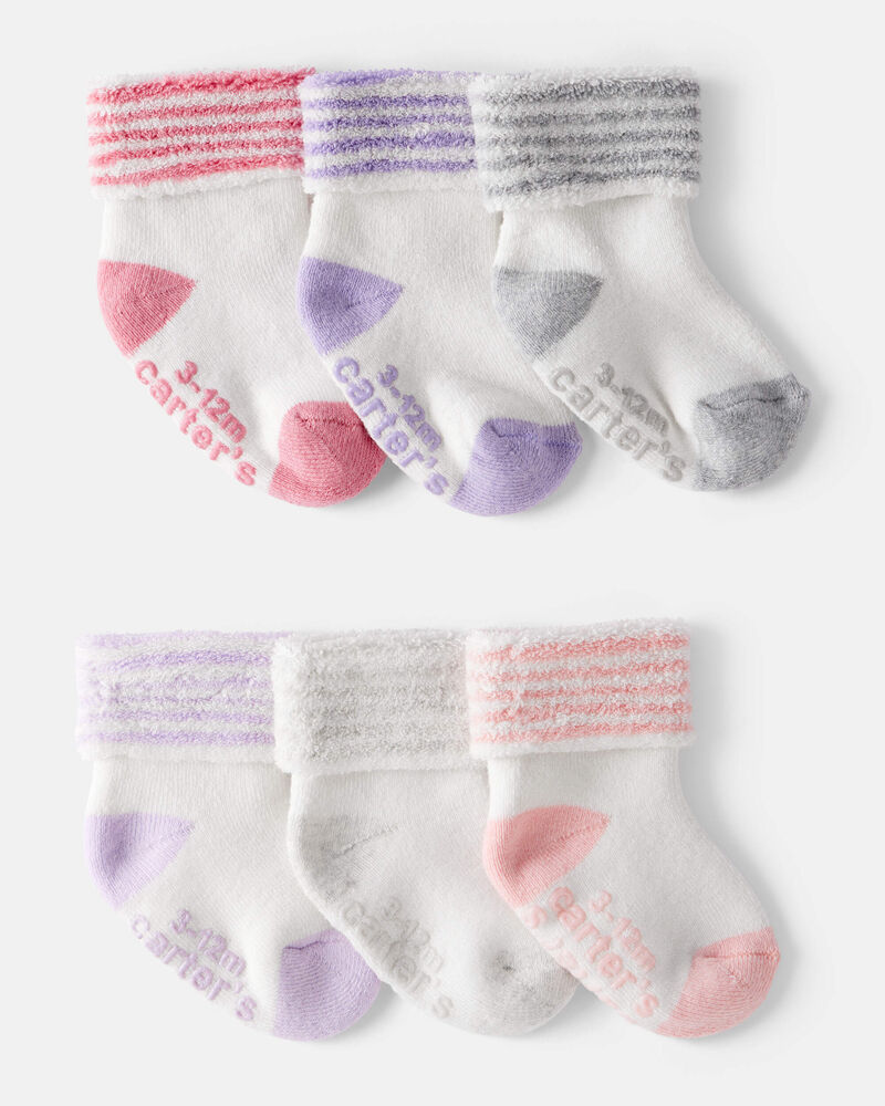 Baby Girl 6-Pack Striped Ankle Socks - White, image 1 of 2 slides