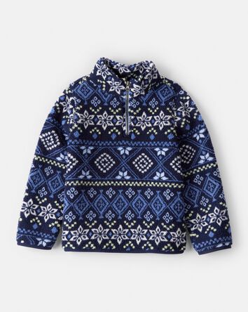 Boys Fairisle Quarter-Zip Sherpa Pullover Sweatshirt - Navy, 