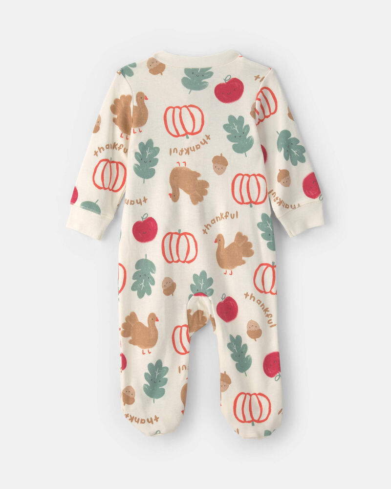 B&eacute;b&eacute; - Grenouill&egrave;re 100 % coton avec fermeture &agrave; glissi&egrave;re double sens &agrave; th&egrave;me Action de gr&acirc;ce &ndash; Cr&egrave;me, image 2 sur 4 diapositives
