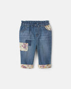 Baby Girl Floral Patch Denim Pull-On Jeans - Light Wash, image 1 of 4 slides