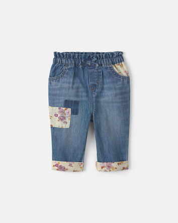 Baby Girl Floral Patch Denim Pull-On Jeans - Light Wash, 