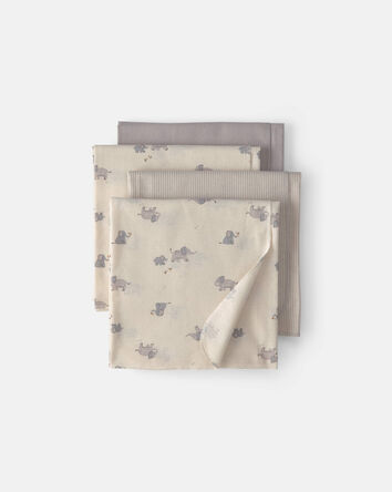Baby 4-Pack Elephant Receiving Blankets - Grey/Ivory, 