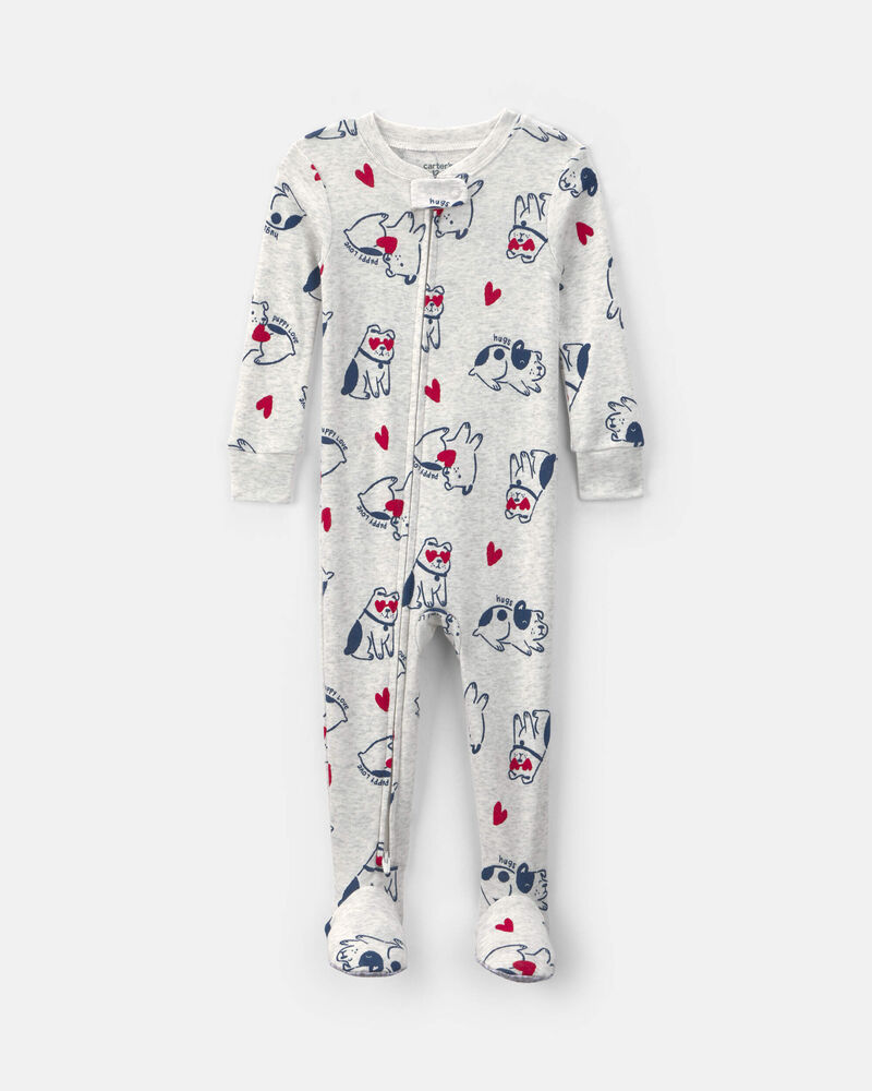 Baby Puppy Love Valentine's Day Snug Fit 1-Piece Pyjama - Cream, image 1 of 5 slides