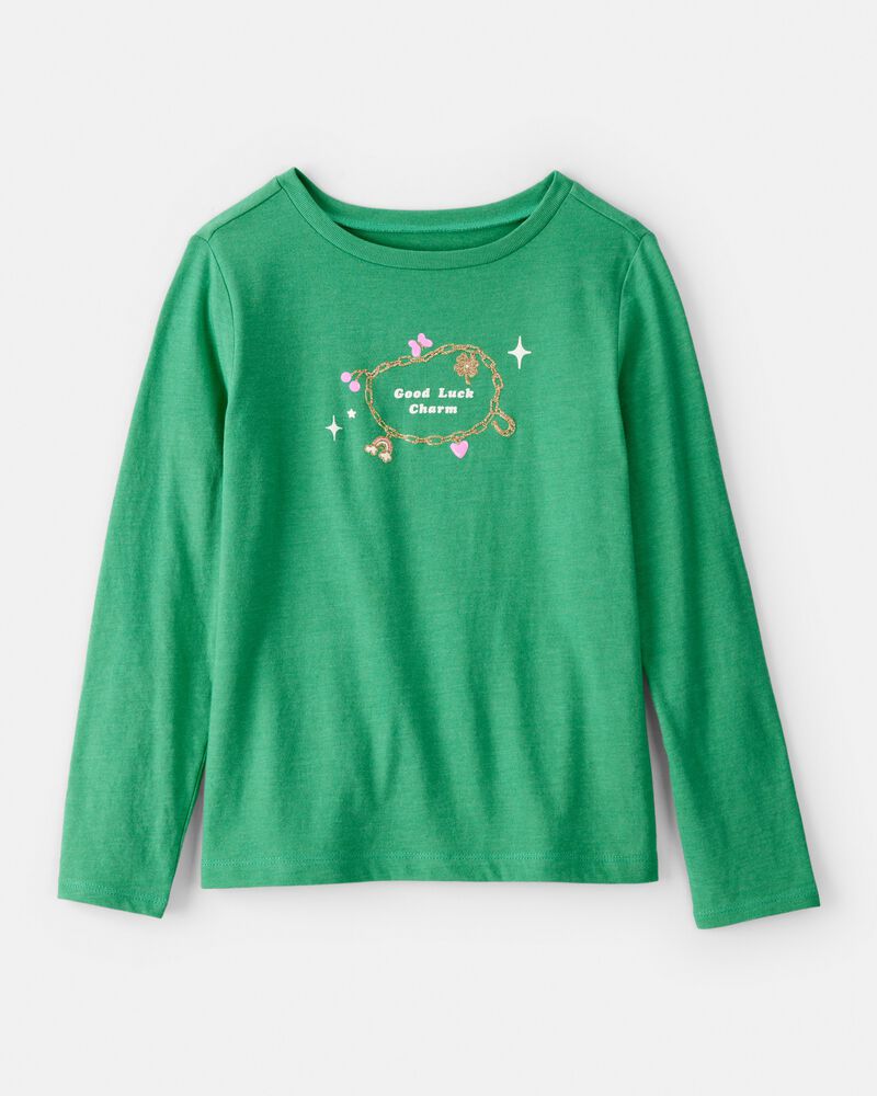 Girls St. Patrick's Day Shamrock Long-Sleeve Graphic Tee - Green, image 1 of 4 slides