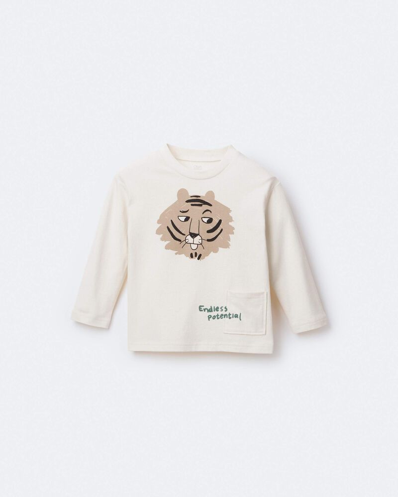 Toddler Endless Potential Tiger Long-Sleeve Pocket Graphic Tee - Cream, image 6 of 7 slides