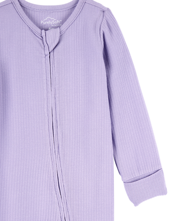 Baby Solid 2-Way Zip PurelySoft Sleeper Pyjamas - Purple, 