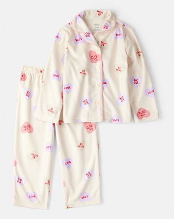 Tout-petit fille - Pyjamas en polaire &agrave; coupe ample en 2 pi&egrave;ces C&oelig;urs en bonbon - Ivoire, 