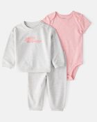 Baby Girl 3-Piece 'Petit Amour' Polka Dot Cardigan Outfit Set - Pink, image 1 of 5 slides